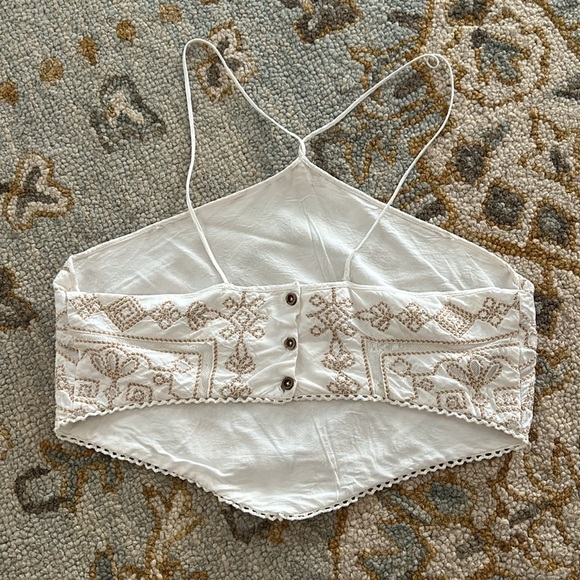 Anthropologie Boho Embroidered Neutral Coastal Festival Halter Crop Top Sz 12 - Picture 5 of 12